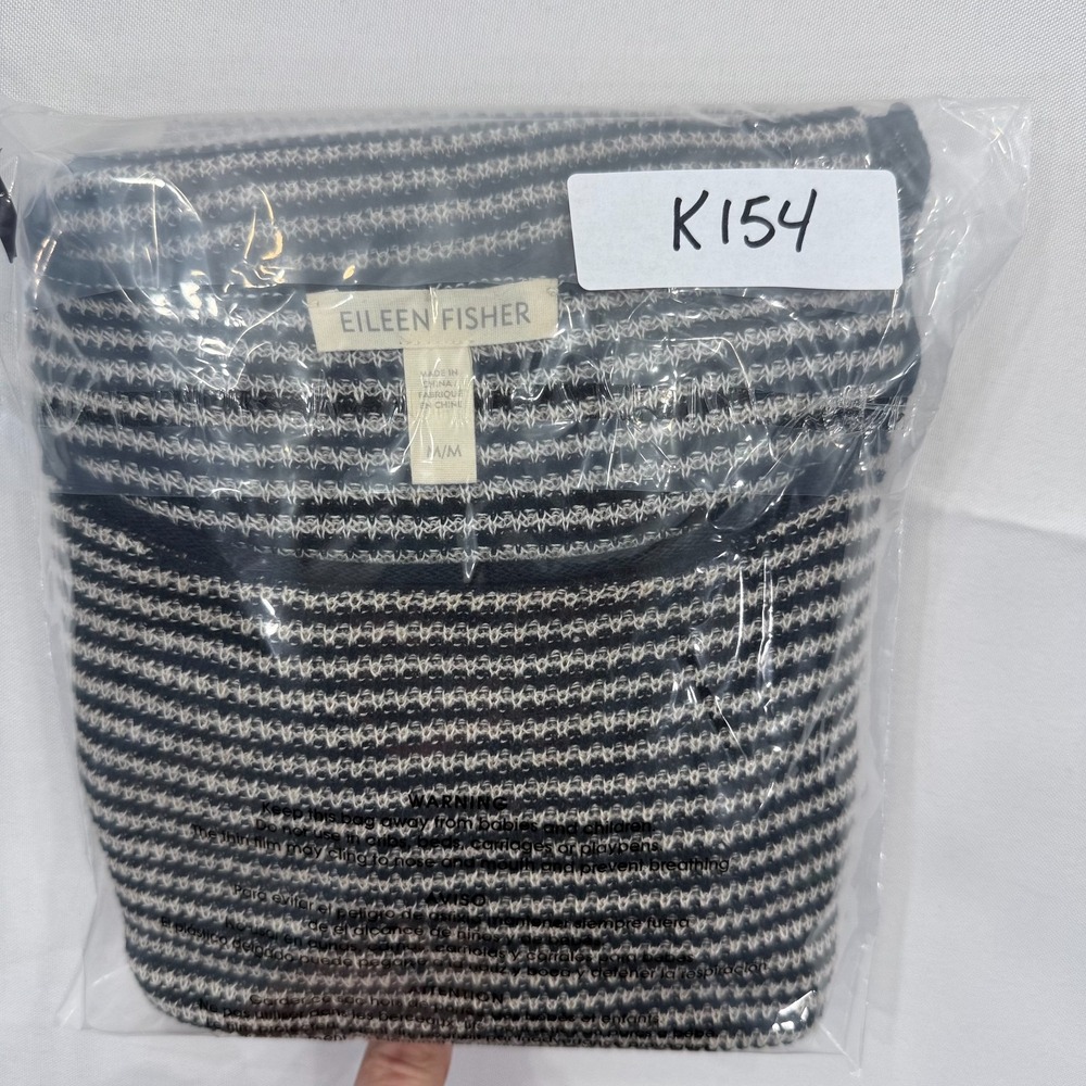 Eileen Fisher Organic Linen Short Sleeve Sweater Womens Medium Knit Striped Boxy - Picture 7 of 7